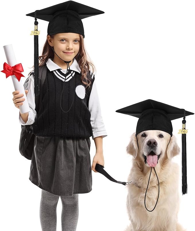Pet Graduation Cap Small Dog Graduation Hats with 2025 Tassel Pet Graduation Costume for Dogs Cats Photo Prop Holiday Costume Accessory(Black)