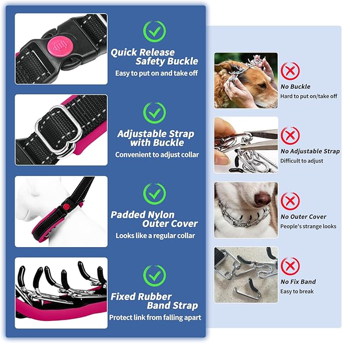 Martingale Collar for Dogs, Heavy Duty Nylon No Pull Dog Collar with Buckle, Adjustable Anti Pull Collar Reflective Slip Collar for Large Medium Small Dog Training Walking L Hot Pink