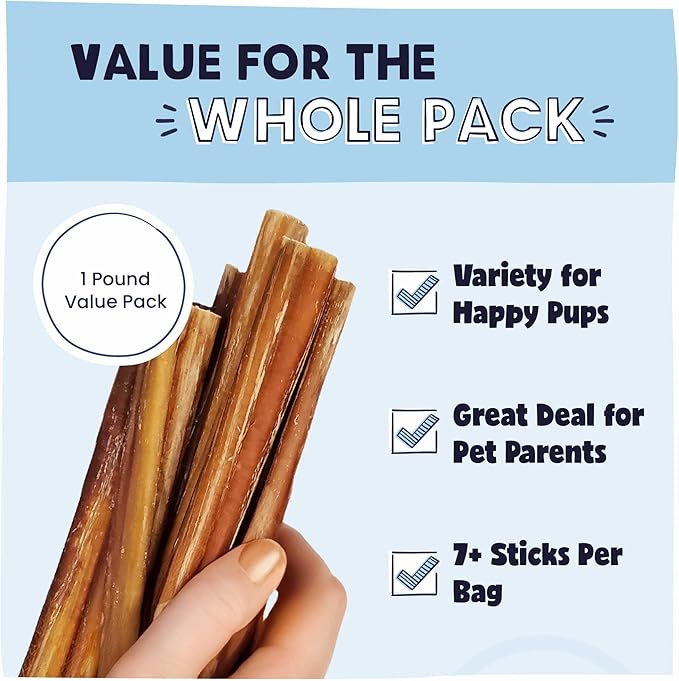 Pawstruck All-Natural 12" Bully Sticks for Dogs - Best Long Lasting, Rawhide Free, Low Odor & Grain Free Dental Chew Treat - Healthy Single Ingredient 100% Real Beef - 1 lb. Bag