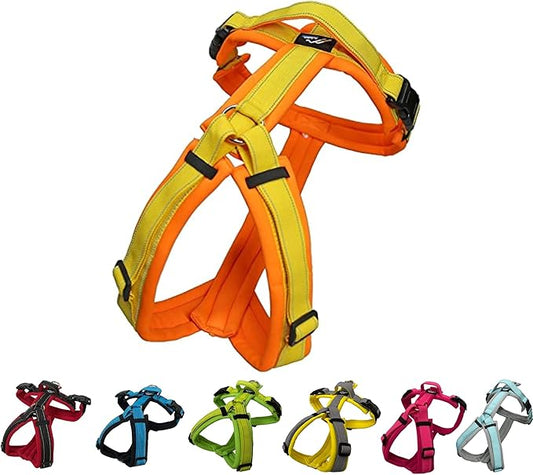 [白山:Hakusan] Zero Dog Harness Made by Japan, Safe - No chocking/Hard to Disconnect, Great fit - Easy Put on and Off/Adjustable, Reflector, M - Medium Dog, Two-Tone Orange×Yellow