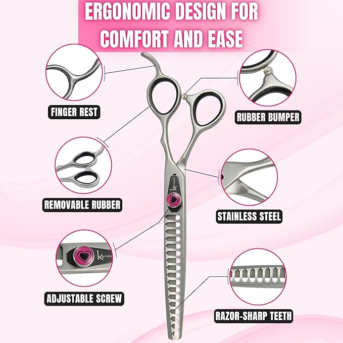 Kenchii Love Dog Grooming Scissors, 17 Tooth Thinning Shears, Dog Scissors for Grooming, Professional Pet Grooming Scissors, Heavy Duty, Durable and Sharp