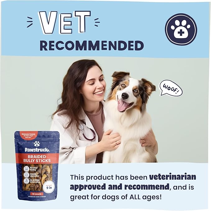 Pawstruck Natural 9” Braided Bully Sticks for Dogs - Tough Long Lasting, Rawhide Free, Low Odor, Healthy Single Ingredient Chew Treat for Aggressive Chewers - 25 Count - Packaging May Vary