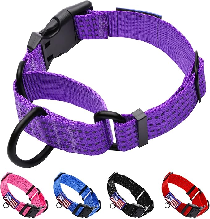 Martingale Collar for Training Dogs. Adjustable Reflective Collars with Buckle-USA Flag- NO Pull-Prevents Slipping Out, for Medium Large XL Dogs. Helps with Strong pullers(XL, Purple)