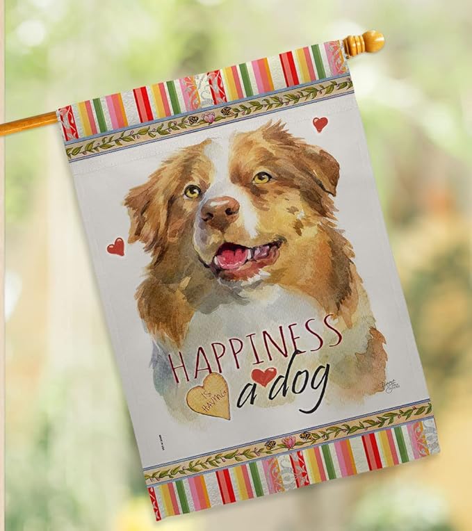 Breeze Decor Yellow Australian Shepherd Happiness Garden House Flag-Kit Dog Puppy Spoiled Paw Canine Fur Pet Nature Farm Animal Creature Banner Small Yard Gift Double-Sided, Made in USA