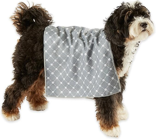 Bone Dry Pet Robe Collection, Trellis Paw Print, Absorbent Microfiber Bath Robe with Adjustable Closure for Dogs & Cats, X-Small, Hunter Green