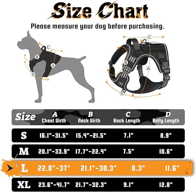 rabbitgoo Dog Harness for Large Dogs No Pull, Tactical Service Dog Vest with Molle and Control Handle, Adjustable and Reflective Military Pet Harness for Easy Walking and Training, Black, L