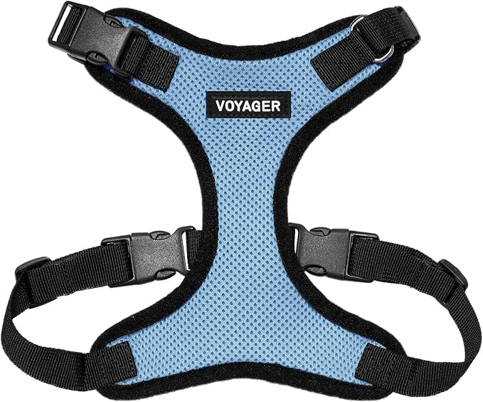 Voyager Step-in Lock Pet Harness - All Weather Mesh, Adjustable Step in Harness for Cats and Dogs by Best Pet Supplies - Baby Blue/Black Trim, S