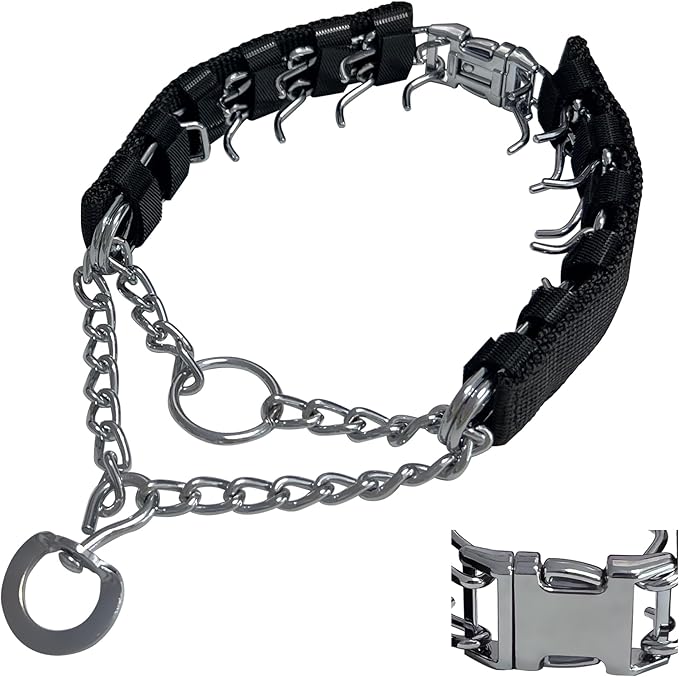 Prong Training Collar for Dogs, Adjustable Dog Pinch Collar with Quick Release Buckle, No Pull Collar for Small Medium Large Dogs, Extra Link and Caps (M/L(17-23" Neck, 3.2mm), Black)