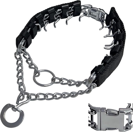 Prong Training Collar for Dogs, Adjustable Dog Pinch Collar with Quick Release Buckle, No Pull Collar for Small Medium Large Dogs, Extra Link and Caps (XL(23-26" Neck, 4.0mm), Black)