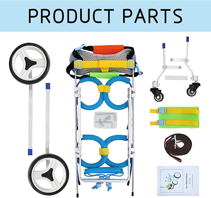 Adjustable 4-Wheel Dog Wheelchair| Pet Wheelchairs with Disabled Hind Legs Walking|Full Support Dog wheelchairs (7-Size) (XSLW)