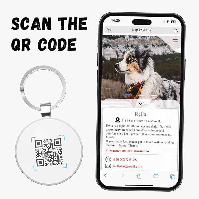 QR Code Dog Tag,Dog Tags Personalized for Pets, Custom Dog Name ID Tags Personalized Dog and Cat Tags -Free Online&Scan QR Receive Instant Location Alert Email