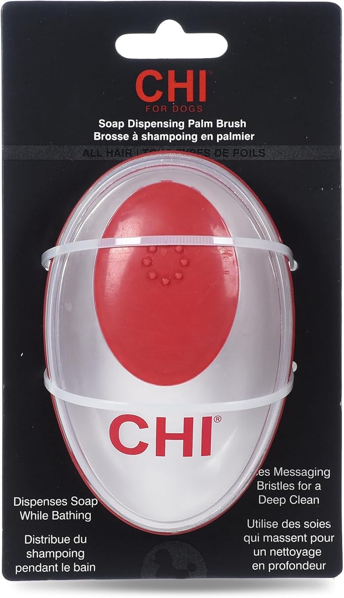 CHI for Dogs Soap Dispensing Palm Brush for Dogs | Dog Grooming Brush with Soap Dispenser | Hand Tool for Dog Grooming