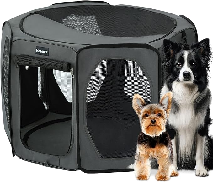 Dog Playpen, Cat Dog Crate Portable Pet Exercise Cage Kennel House Puppy Playpen Animal Playpen Indoor/Outdoor, Water-Resistant Kennel Tent with Traveling Bag (Grey, Medium)