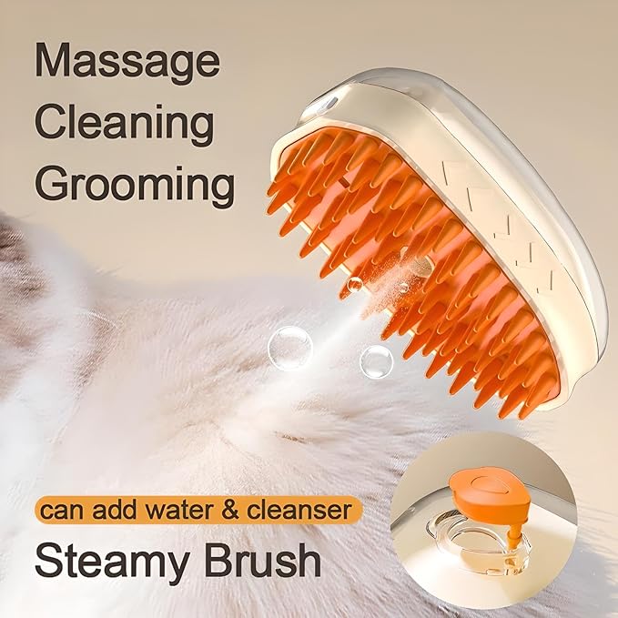 4-in-1 Pet Steam Brush: Deshedding, Vibrating, LED Lights, Steaming, and Massaging Grooming Tool for Cats, Dogs, and Small Animals, Bisque
