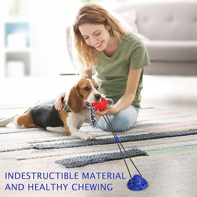 Dog Toys, Dog Chew Toys for Aggressive chewers,Dog Rope Toys with Suction Cup for Puppy Dogs,Dog Training Treats Teething Toys for Boredom Dog Puzzle Toy Treat Food Dispensing Ball Toys (Navy blue)