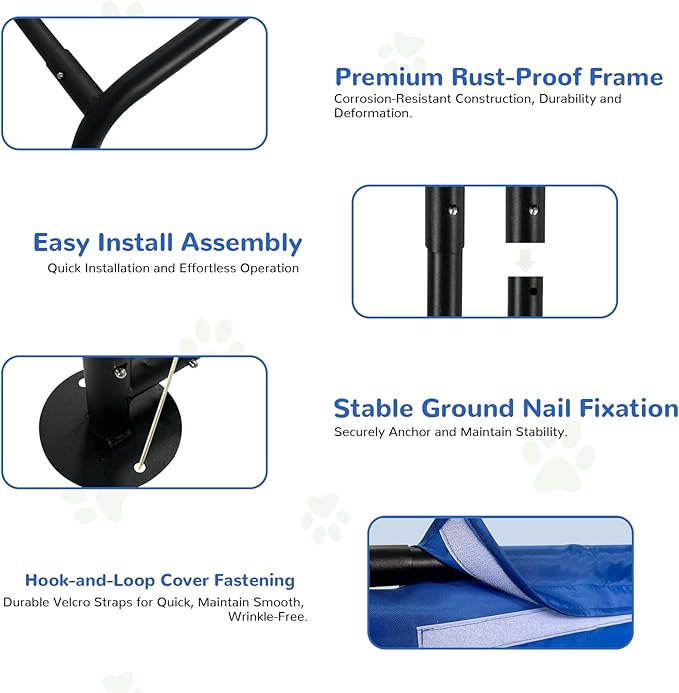 Dog Shade Shelter Outdoor, 4'x4'x3' Extra Large Dog Tent Outdoor, Dog House Outside with Waterproof Roof, Blue Sun Rain Cover for Pet Cat Goat Pig Small Animals and Livestock