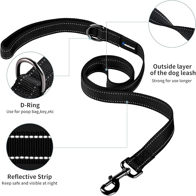 Annchwool No Pull Dog Harness with Padded Handle+5 Ft Leash,Reflective Strip Escape Proof and Quick Fit to Adjust Dog Harness,Easy for Training Walking for Small & Medium and Large Dog(Black-Set,L)