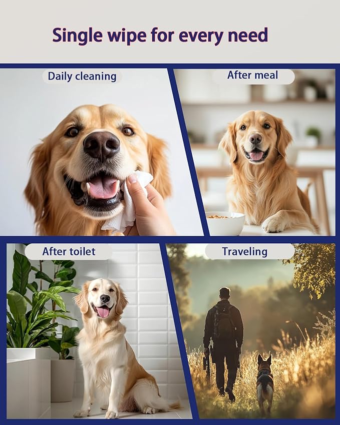 Dog Wipes for Paws and Butt – Unscented Pet Wipes for Dogs & Cats – 80 Ct Extra Thick, Lint-Free Cleaning Wipes for Face, Ears, and Sensitive Areas – Hypoallergenic & Travel-Friendly