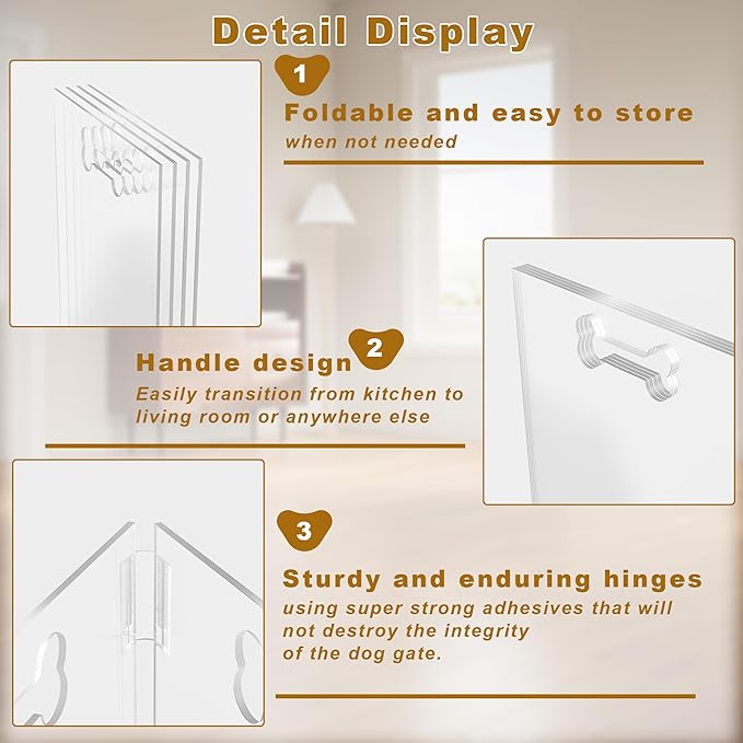 Clear Acrylic Dog Gate, 4 Panel 80" W x 24" H, Transparent Freestanding Pet Playpen Indoor, Foldable Pet Fence Barrier for Doorway with Handle/Support Feet
