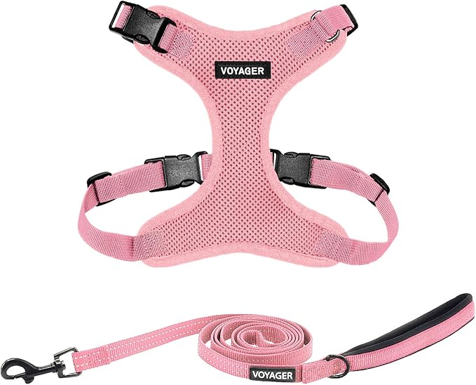 Voyager Step-in Lock Dog Harness w Reflective Dog Leash Combo Set with Neoprene Handle 5ft - Supports Small, Medium and Large Breed Puppies/Cats by Best Pet Supplies - Pink, XL