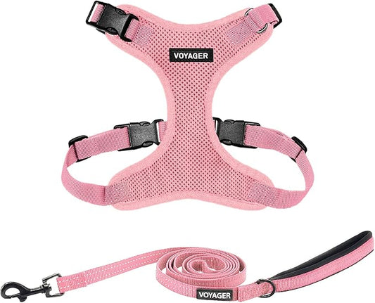 Voyager Step-in Lock Dog Harness w Reflective Dog Leash Combo Set with Neoprene Handle 5ft - Supports Small, Medium and Large Breed Puppies/Cats by Best Pet Supplies - Pink, XL