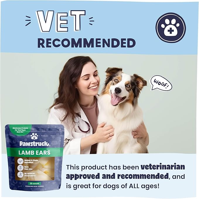 Pawstruck Natural Lamb Ears Chew Treats for Small & Medium Dogs - Healthy Low Fat, No Artificial Preservatives, Single Ingredient, Highly Digestible Animal Ear - 10 Count - Packaging May Vary