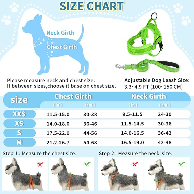 SlowTon No Pull Small Dog Harness and Leash Set, Puppy Soft Vest Harness Neck & Chest Adjustable, Reflective Lightweight Harness & Anti-Twist Pet Lead Combo for Small Medium Dogs(G,XXS)