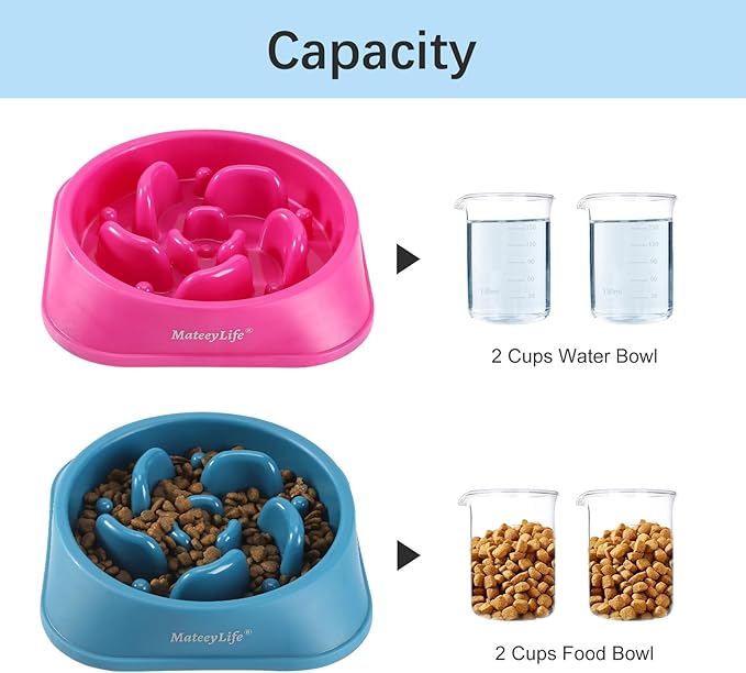 MateeyLife Slow Feeder Dog Bowls 2PCS, Anti-Choking Puzzle Dog Food Bowls, Anti-Slip Interactive Feeding Slow Down Eating, Bloat Stop Maze Dishes for Medium Large Breeds Purple&DarkBlue