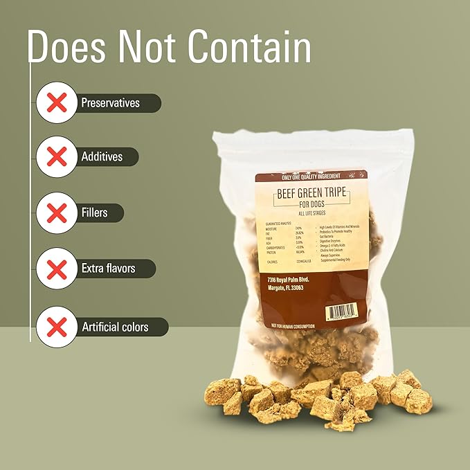 Freeze Dried Beef Tripe Dog Treats – Raw, Single Ingredient, Grain Free, Natural & Organic Treats for Dogs & Cats