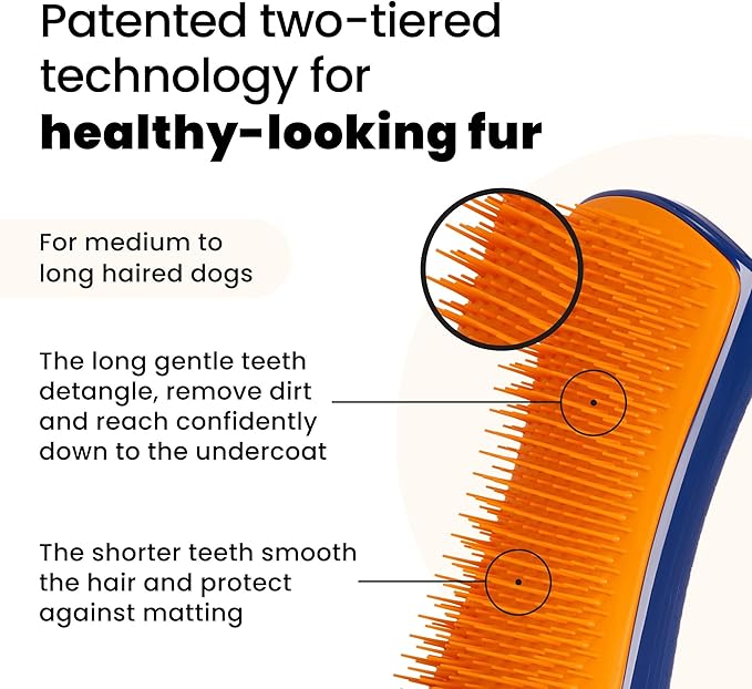 Pet Teezer by Tangle Teezer Detangling Dog Grooming Brush, Dog Bath Brush for Wet or Dry Fur, Navy & Orange