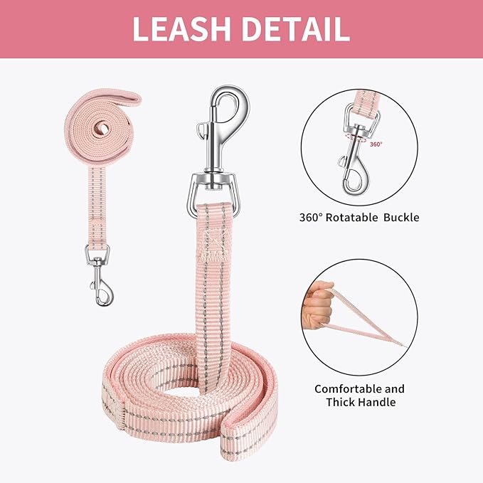 AMTOR Small Dog Harness with Leash Set, No Escape Easy Walk Puppy Harnesses for Training Walking, Step-in Reflective Soft Dogs Vest for XS S Medium Extra-Small Large Sized Dog(Pink,L)