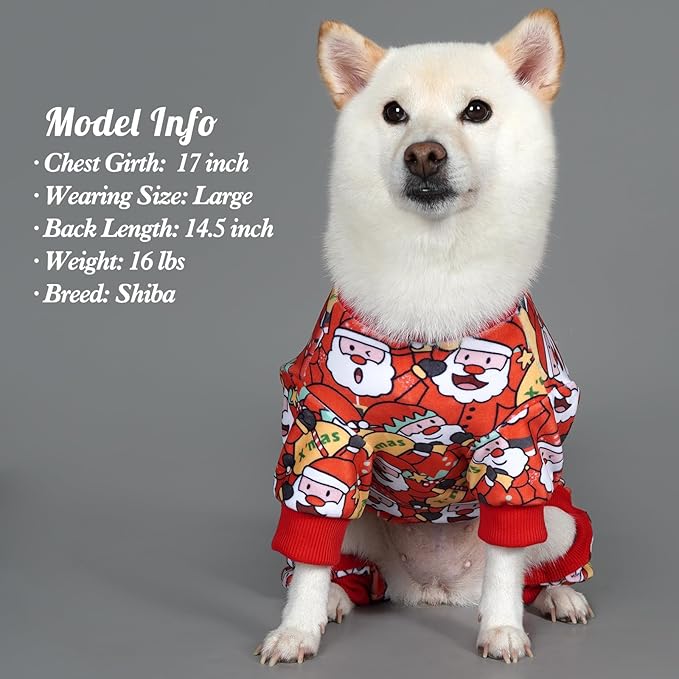 KYEESE Christmas Dog Pajama Cute Dog Christmas Outfit Soft Material Stretchable Dogs Pajamas Onesie Pet Pjs Pets Apparel for Small Dogs, Santa Claus, Large
