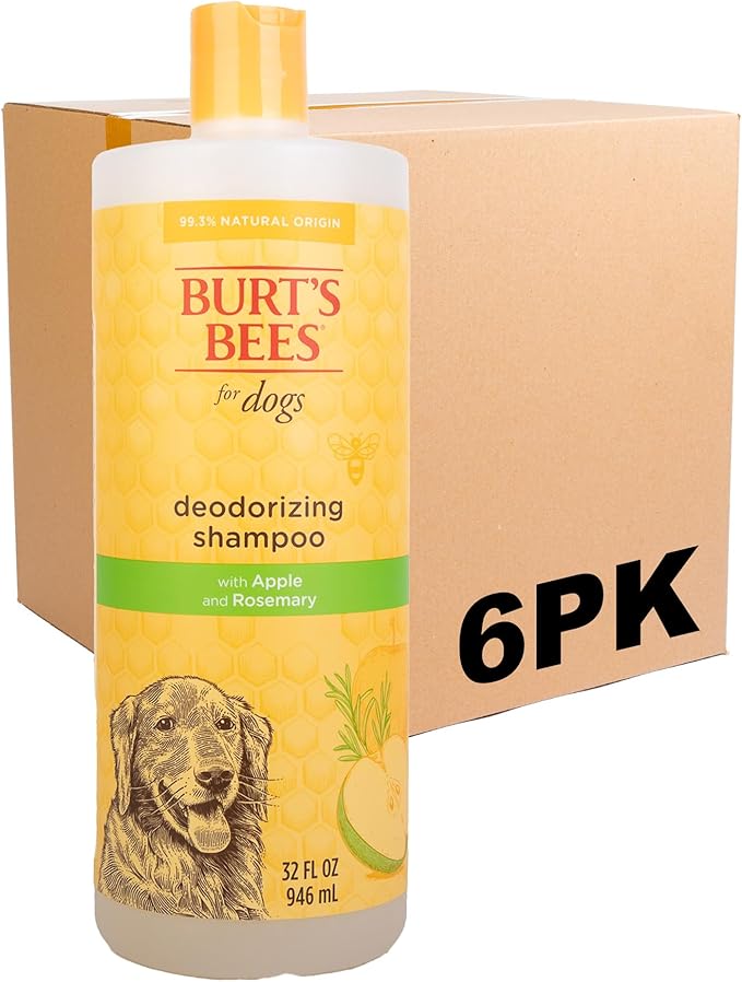 Burt's Bees for Pets Deodorizing Dog Shampoo with Apple and Rosemary, 6pk, 95% Natural Origin Formulas, Dog Deodorizing Shampoo - Gentle Dog Shampoo, Best Dog Shampoo for Smelly Dogs, 6pk, 32 oz