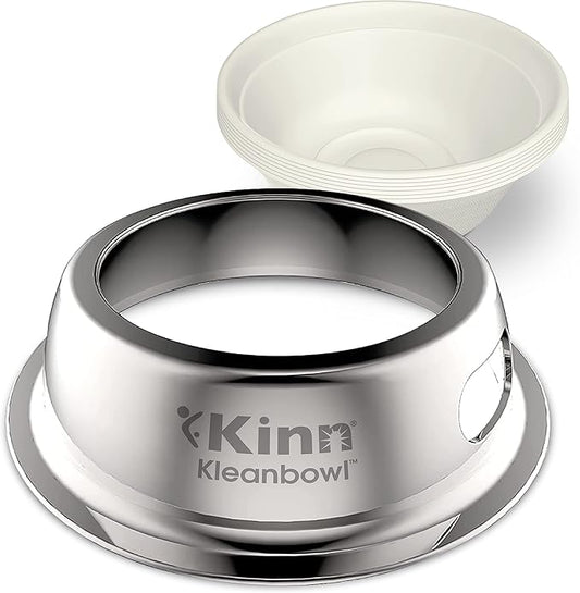 Kinn Kleanbowl Pet Bowl Stainless Steel Frame with Compostable Refills, 16 oz (Pack of 1) – Spill-Proof Stable Disposable Dog Bowls for Easy Cleaning and Healthy Pets, No Plastic