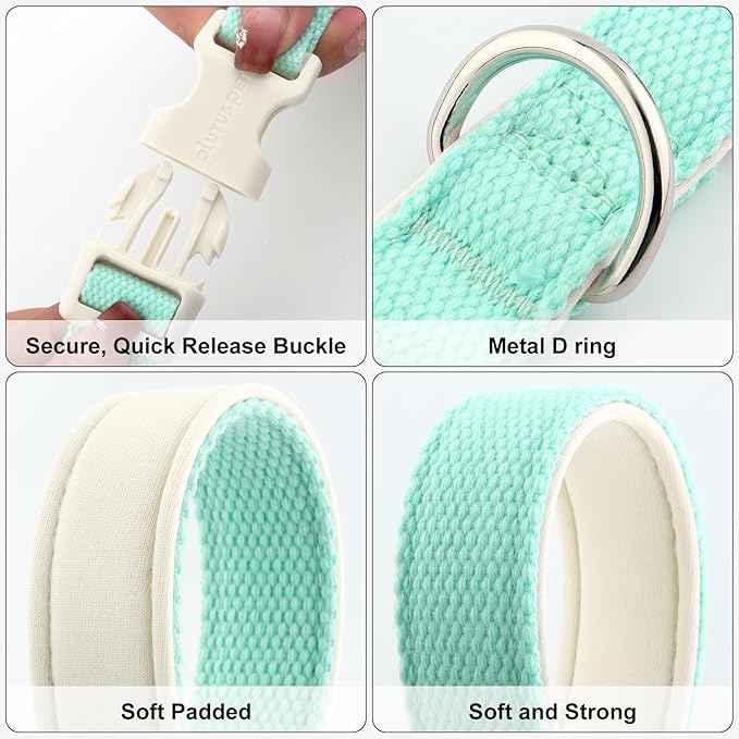 Plutus Pet Cotton Dog Collar, Heavy Duty Collar with Soft Padding, Adjustable and Comfortable for Small Medium and Large Dogs, Light Cyan, L