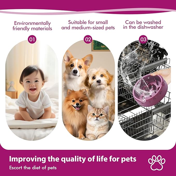 Silicone Slow Feeder Dog Bowls & Cat Bowls, 2 Cups Small Pet Food Bowl with Non-Slip Suction Base, Food-Grade Safe Puzzle Feeder for Small & Medium Dogs & Indoor Cats - Dishwasher & Microwave Safe