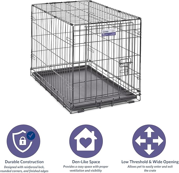 MidWest Homes for Pets Newly Enhanced Single & Double Door iCrate Dog Crate, Includes Leak-Proof Pan, Floor Protecting Feet, Divider Panel & New Patented Features