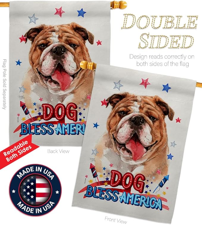 Breeze Decor Patriotic Bulldog House Flag Eagle Set Dog Puppy Spoiled Paw Canine Fur Pet Nature Farm Animal Creature Decoration Banner Small Garden Yard Gift Double-Sided, Made in USA