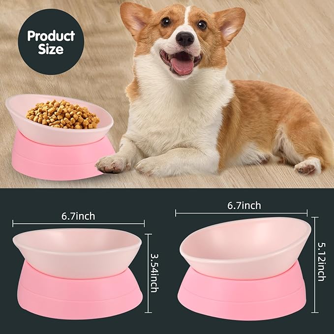 Bulldog Bowl Anti-Slip Dog Cat Dish Detachable Rubber Dog Bowl Pet Sterile Tilted Pet Feeder Slope Base (Pink, 2 Cup (Small/Medium Dog))
