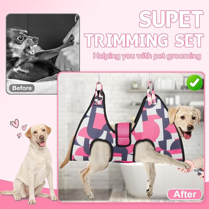 Supet Dog Grooming Hammock Harness for Large Dogs, Relaxation Dog Sling for Nail Trimming with Thick Fabric Back Support, Helper Dog Hammock for Nail Trimming Clipping