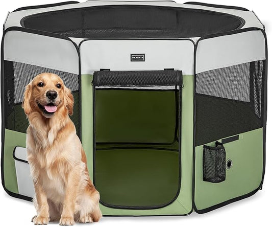 PETSFIT Dog Playpen Indoor/Outdoor,Portable Pet Playpen with Removable Zipper Top,Waterproof Bottom, Foldable Puppy Pen for Cats, Large Breeds (45.5”L x 45.5”W x 28.5”H)