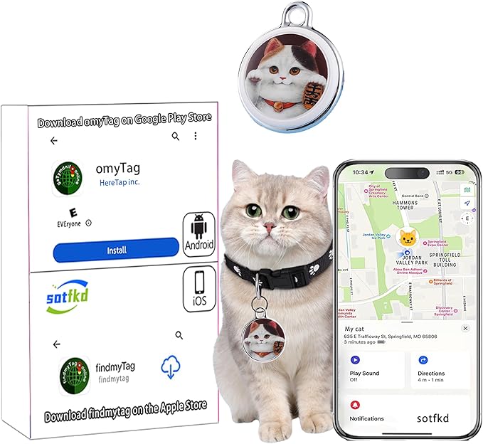 Cat Tracker-Airtag Cat Collar-Pet Tracker-GPS Tracker for Cats | Android and iOS Universal | No Monthly Fee | No Charging Required | Waterproof | Works with Any Collar