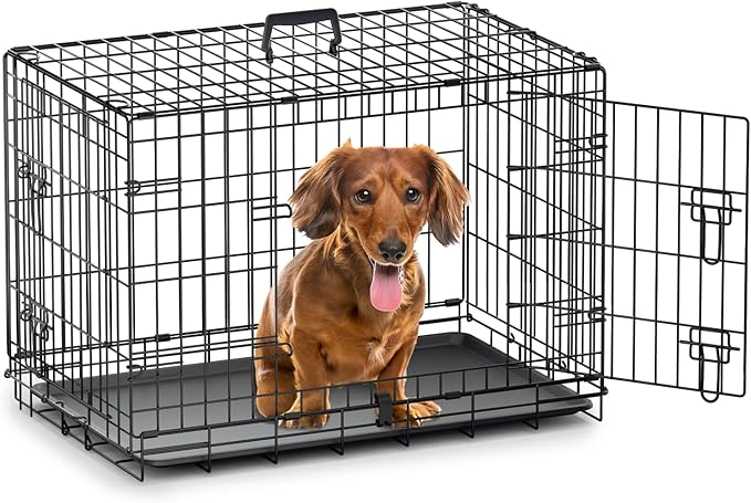 MoNiBloom 24/30/36/42/48 Dog Crates, Foldable Metal Wire Dog Cage with Double-Door, Outdoor Indoor Pet Kennels, Includes Leak-Proof Pan, Divider Panel, Black, 30"