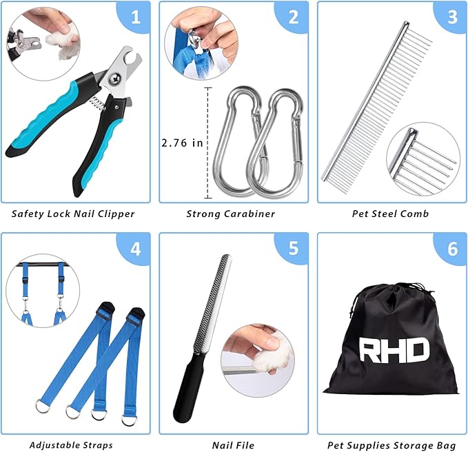 RHD Dog Grooming Hammock Harness for Small Dog and Cats, Dog Grooming Sling, Pet Grooming Hammock, Pet Grooming Supplies Kit with Nail Clippers, Nail File, Pet Comb