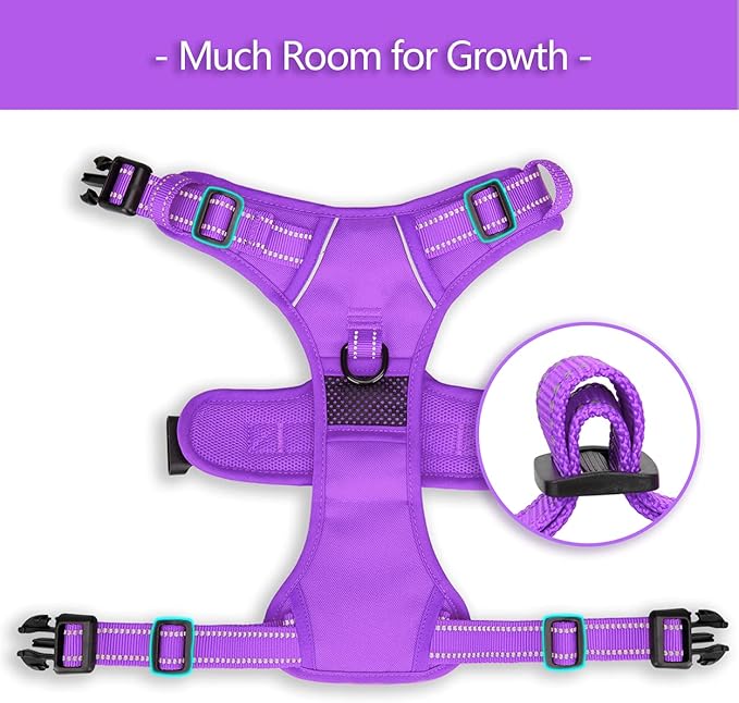 PoyPet No Pull Dog Harness, No Choke Reflective Dog Vest, Adjustable Pet Harnesses with Easy Control Padded Handle for Small Medium Large Dogs(Purple Matching Trim,XS)