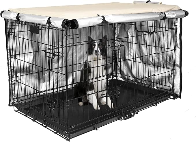 Medibot Dog Crate Cover 48 inch - Double Door, Dog Kennel Indoor, Waterproof Dog Kennel Cover with Air Vent Window, for Indoor/Outdoor Most Wire Dog Crate(Beige)