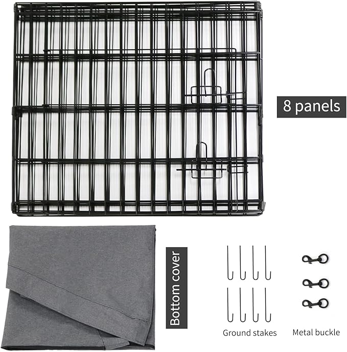 PETIME Foldable Metal Dog Exercise Pen/Pet Puppy Playpen Kennels Yard Fence Indoor/Outdoor 8 Panel 24" W x 36" H with Bottom Pad (with Bottom pad, 8 Panels 36" H)