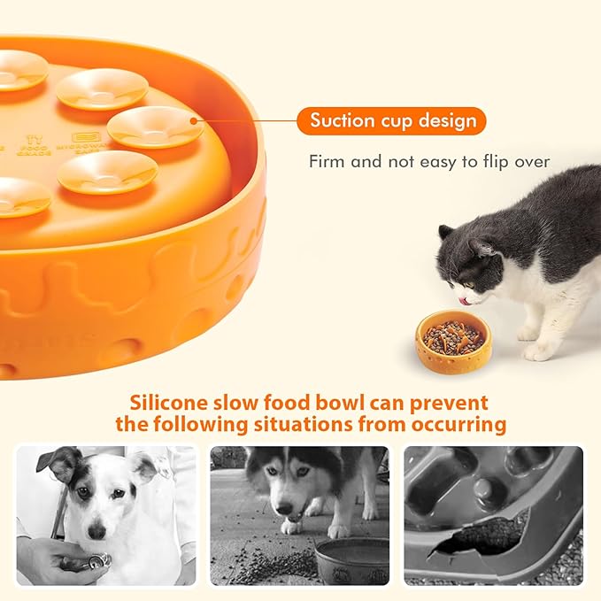 Silicone Slow Feeder Dog Bowls & Cat Bowls, 2 Cups Small Pet Food Bowl with Non-Slip Suction Base, Food-Grade Safe Puzzle Feeder for Small & Medium Dogs & Indoor Cats - Dishwasher & Microwave Safe