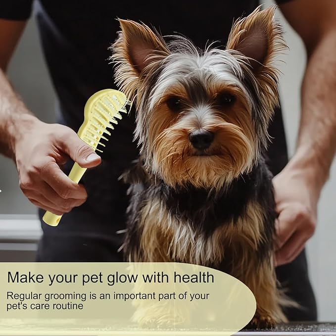 Dog Brush, Easy to Hold Ergonomic Handle Dog Brush Comb Instant Detangler Pin Brush,Wet or Dry Dog Hair,for Dogs and Cats Grooming Tool, Yellow