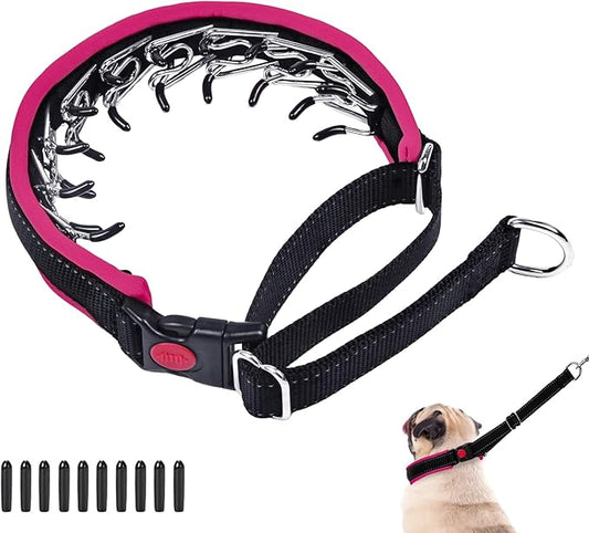 Martingale Collar for Dogs, Heavy Duty Nylon No Pull Dog Collar with Buckle, Adjustable Anti Pull Collar Reflective Slip Collar for Large Medium Small Dog Training Walking L Hot Pink